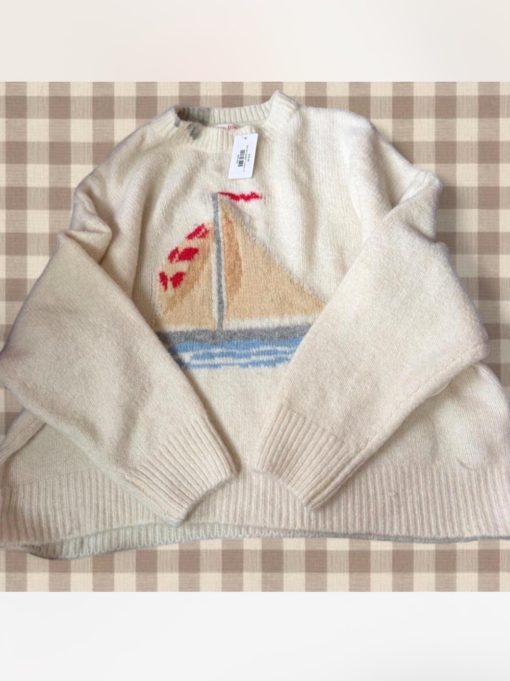 Cream Sailboat Crewneck Sweater